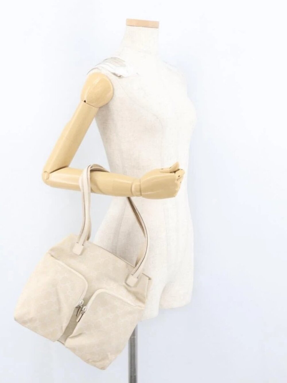 GUCCI GG Canvas Hand Bag Ivory Silver